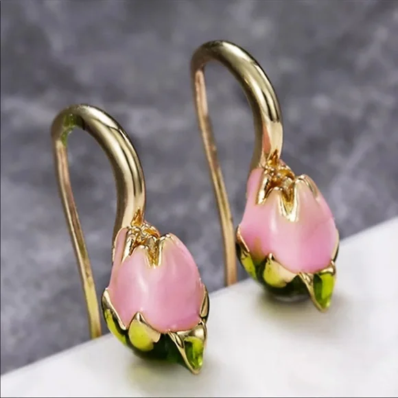 New Vintage Rose Flower Colorful Party Earrings - Picture 3 of 6